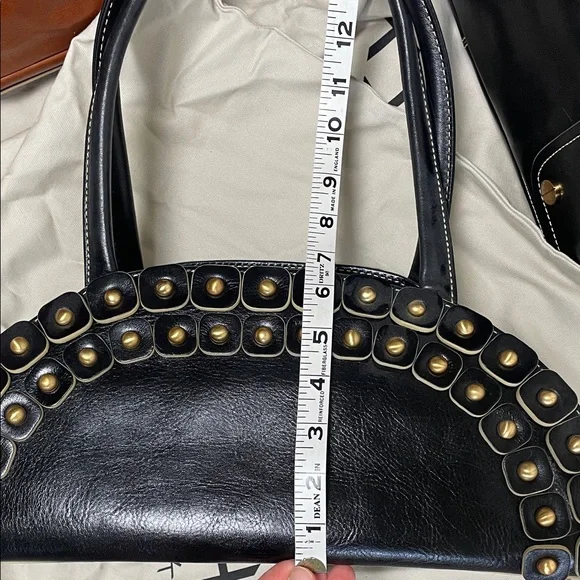 Maxx New York Leather Black Gold stud brass ball Studded Shoulder Bags - Picture 16 of 17